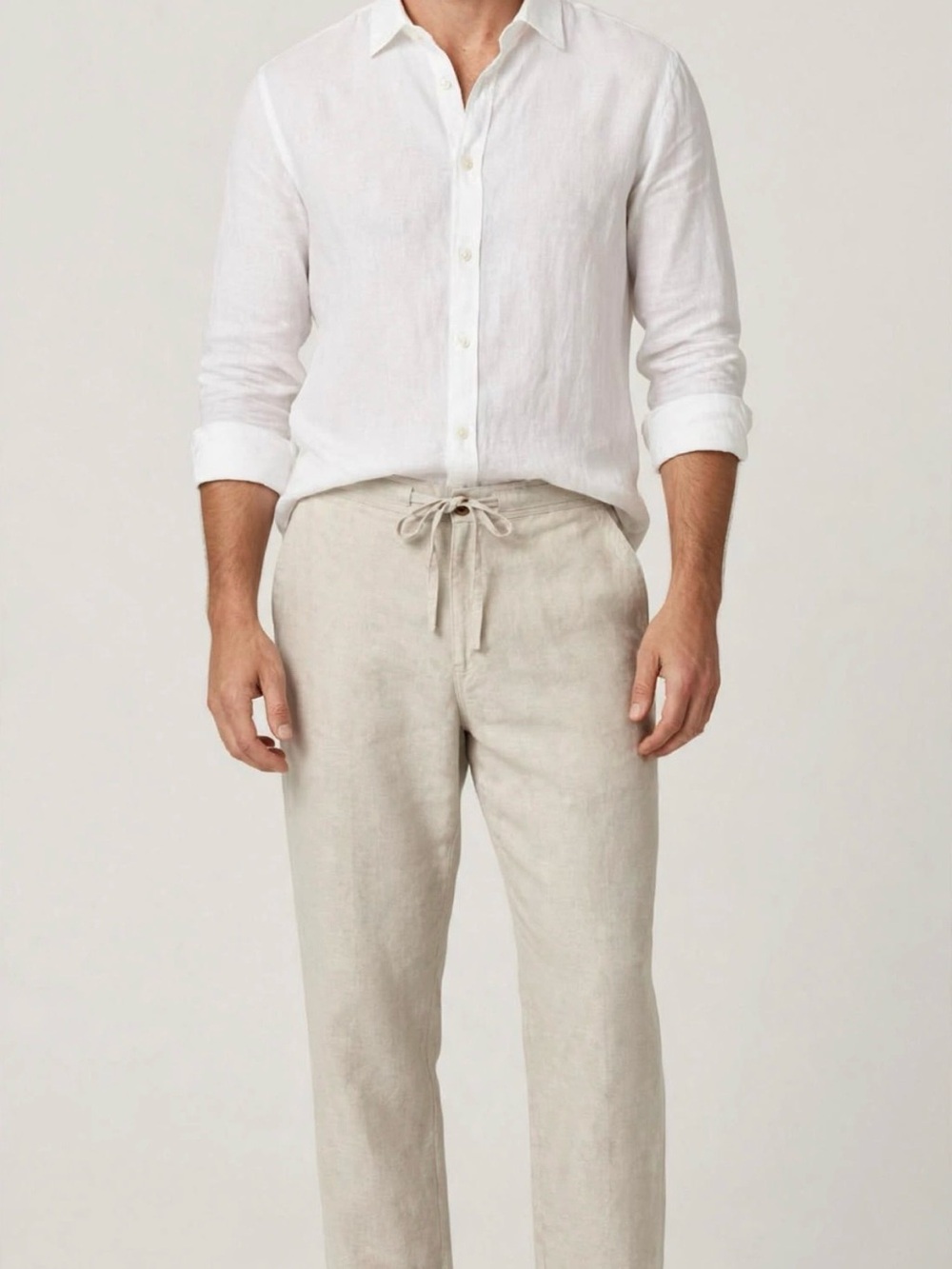 Cubavera Men's linen blend pants M beige drawstring elastic waist